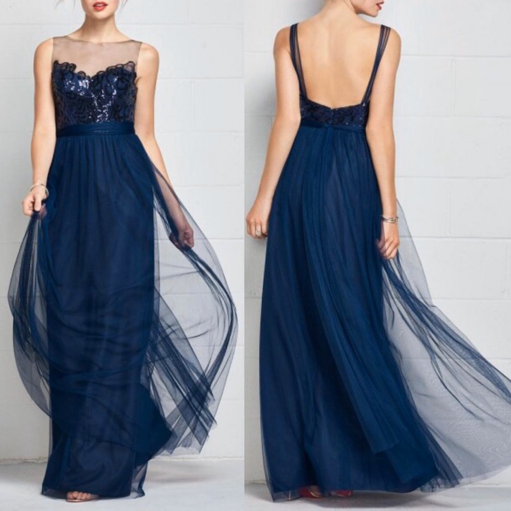 Wtoo Navy Blue Tulle Gown